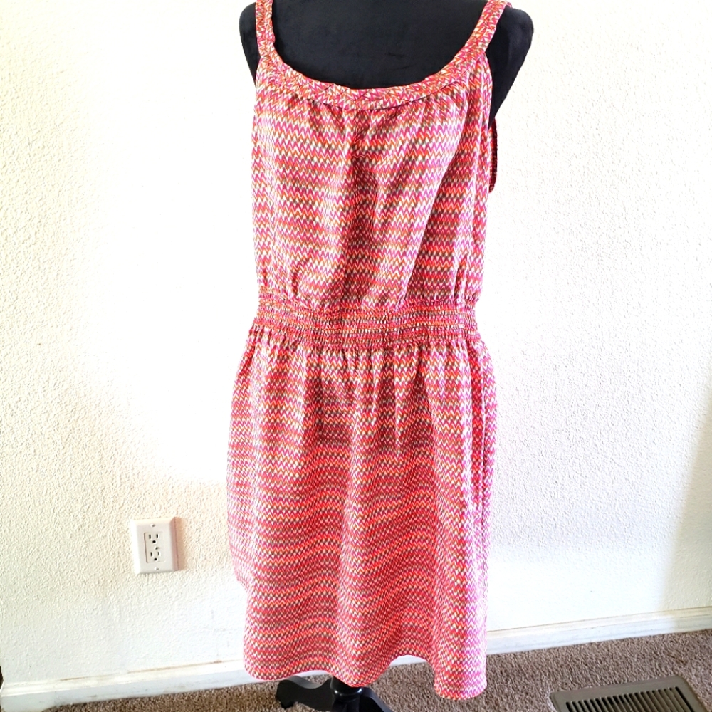 GAP Dress XL Pink Orange Zigzag Stripe Sundress Blouson